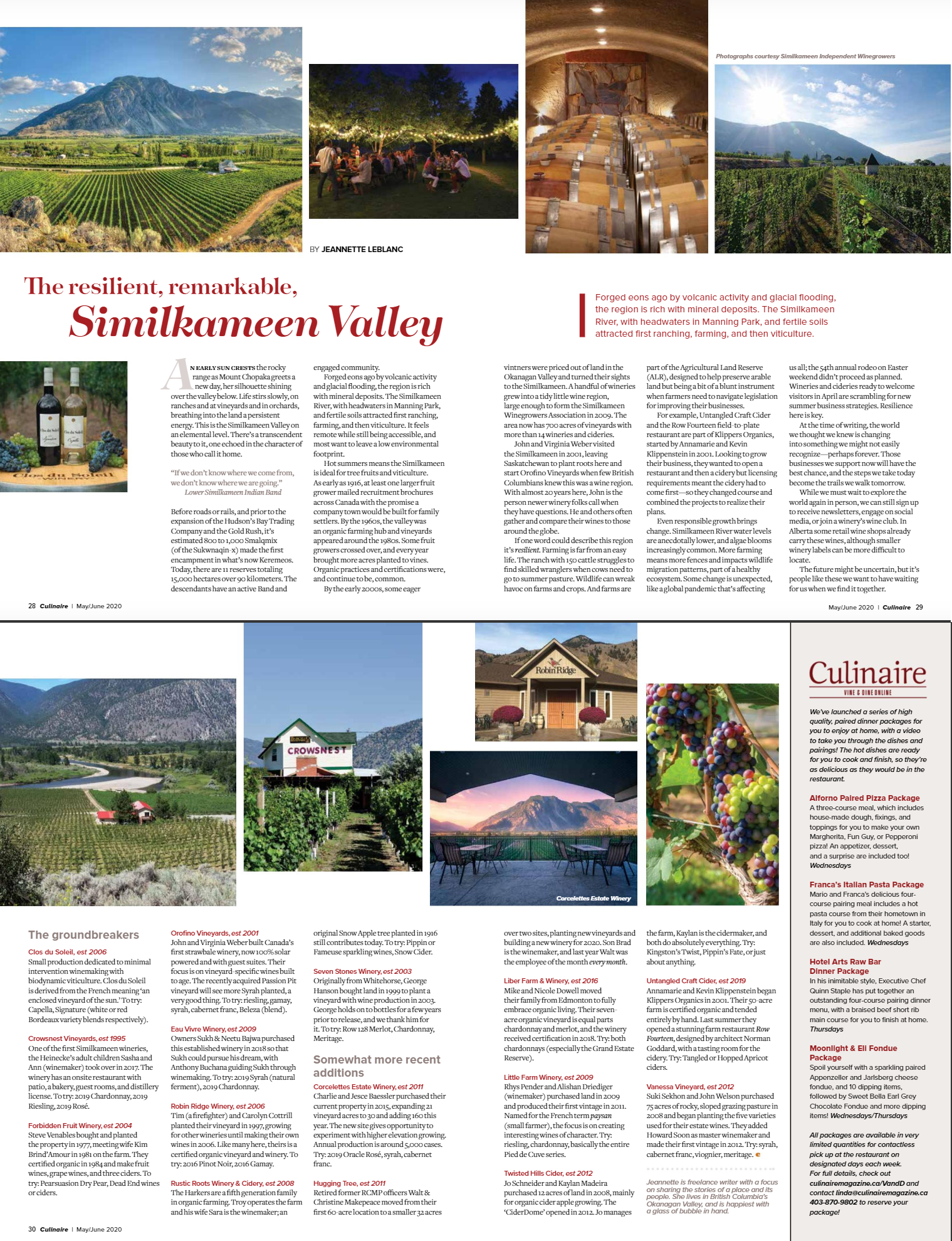 Culinaire Magazine Similkameen Valley Feature by Jeannette LeBlanc - May 2020