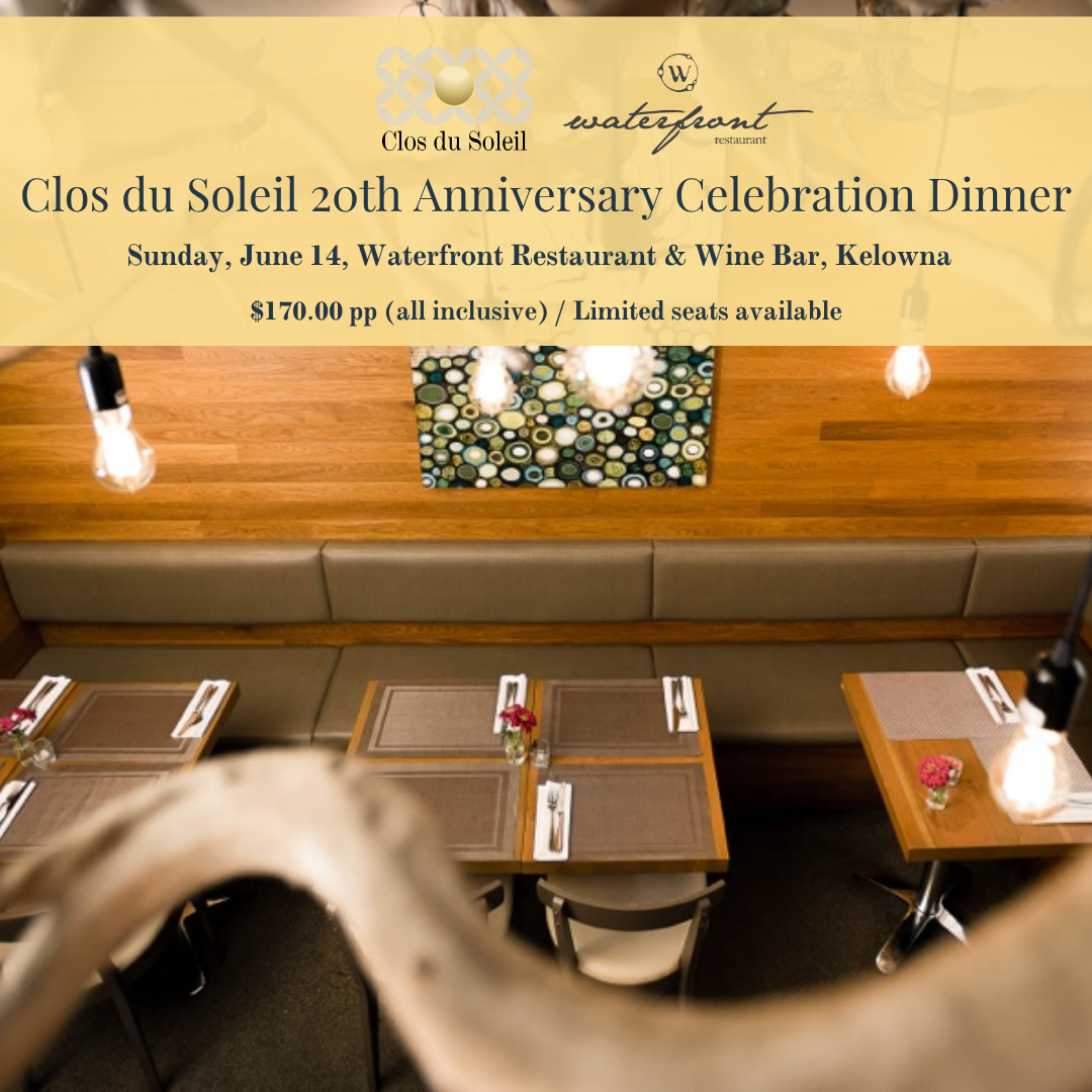 CdS 20th Anniversary Dinner, Waterfront Wines, Kelowna, Sunday June 14